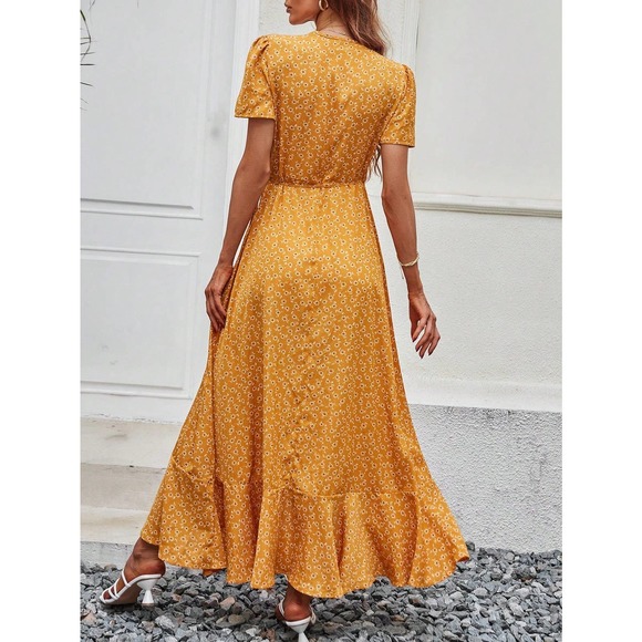 boho Floral Print Ruffle Hem Belted maxi Dress - Picture 9 of 11